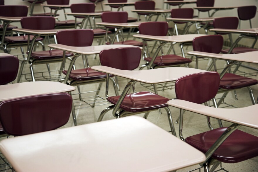 desks in a classroom