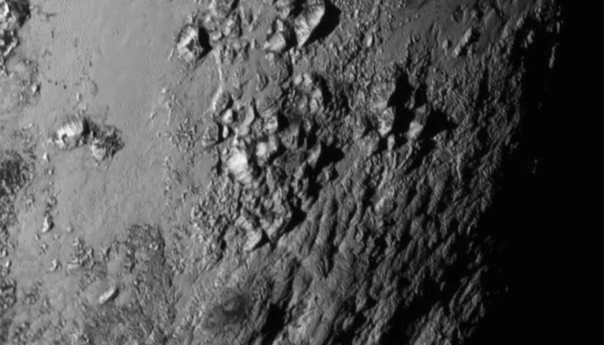 A close-up of a region near Pluto's equator taken by the New Horizons spacecraft.