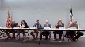 Iowa legislators shown at the league of women voters forum at the Sioux City Public Museum are, from left, Kevin Alons, Catelin Drey, Travis Sitzman, Bob Henderson, Jacob Bossman, and JD Scholten on February 28, 2026. (Alejandra Perez, Siouxland Public Media News)
