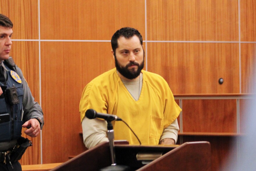 Kirby Calderwood leaves a courtoom after pleading guilty to second degree murder on Thursday, Feb. 5, 2026 in Kenai, Alaska.