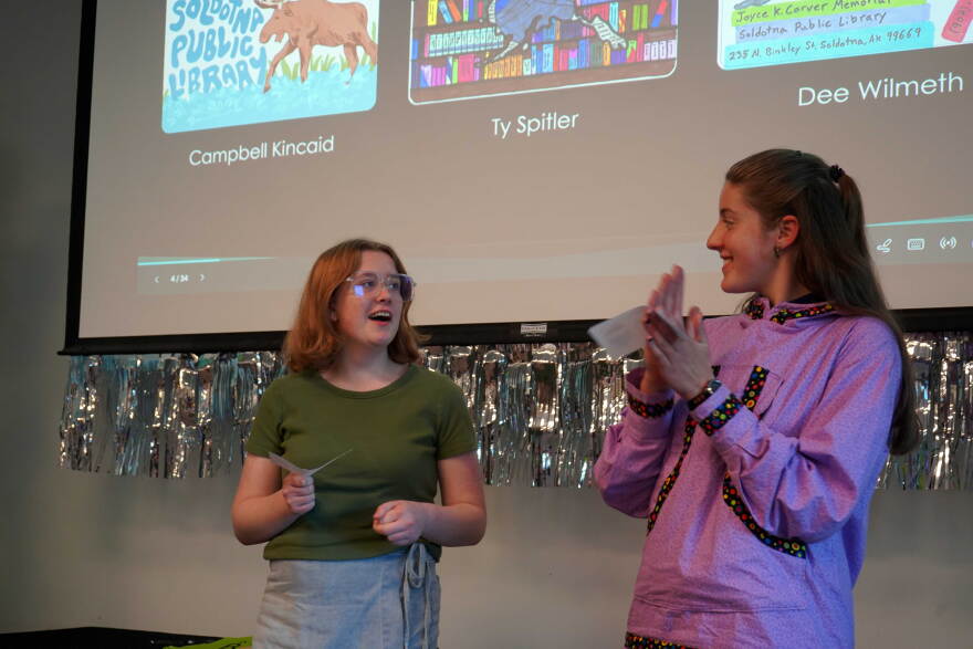 Ty Spitler is recognized as teen winner of a contest to design new library cards at the Soldotna Public Library in Soldotna, Alaska, on Tuesday, Sept. 1, 2026.