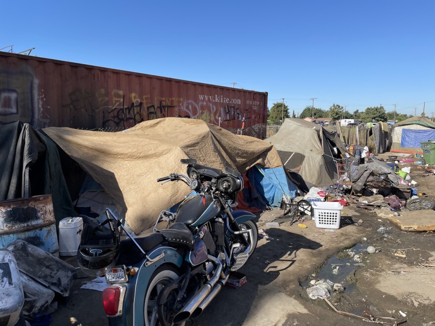 A homeless encampment known as "Heroin Alley" in Modesto, California.