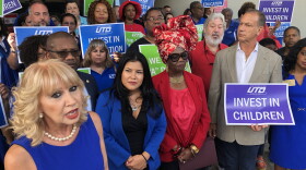 From left, Miami-Dade County school board member Maritere Rojas, United Teachers of Dade president Karla Hernandez-Mats, board member Dorothy Bendross-Mindingall and state Rep. Robert Asencio offer their support for a referendum to raise property taxes.