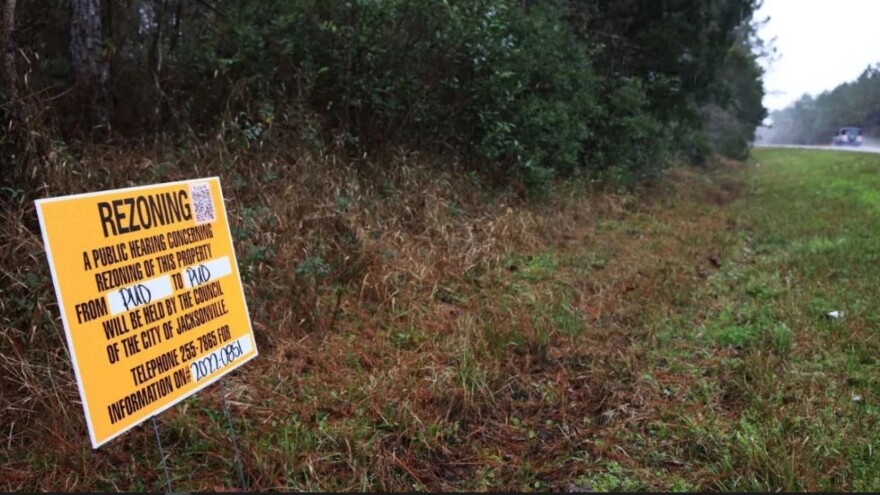 Land is shown with a rezoning sign Feb. 3, just off Thomas Rd. in Jacksonville. The environmental impacts of those decisions is a big problem according to environmental experts.