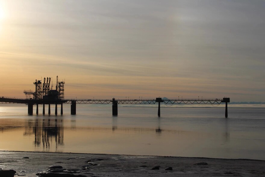 The sun sets behind Marathon Petroleum Corportation's Kenai LNG Terminal on Thursday, Feb. 6, 2025 in Nikiski, Alaska. The former LNG export.