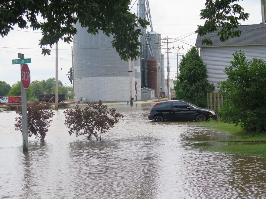 Parts of the streets are still submerged by Wednesday's flooding in Burlington, Wis., Thursday, July 13, 2017.  (Ivan Moreno/AP)
