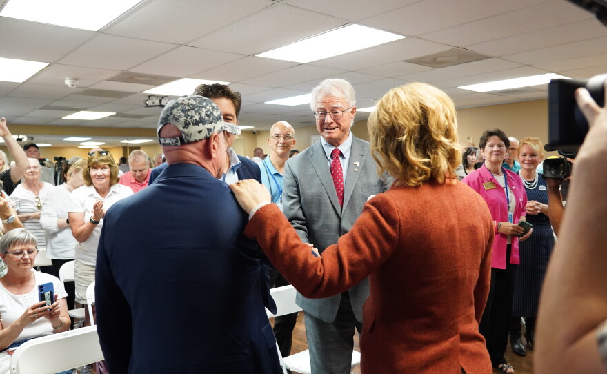 Possible 2028 Democratic presidential candidate Arizona U.S. Sen. Mark Kelly and his wife, Gabby Giffords, spoke with voters in Mauldin, S.C., on Friday, Oct. 2, 2026.