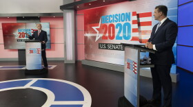 U.S. Sen. Thom Tillis, R-N.C., (left), and Democratic challenger Cal Cunningham, participate in a televised debate on Monday, Sept. 14, 2020, at the WRAL-TV studios in Raleigh, N.C.
