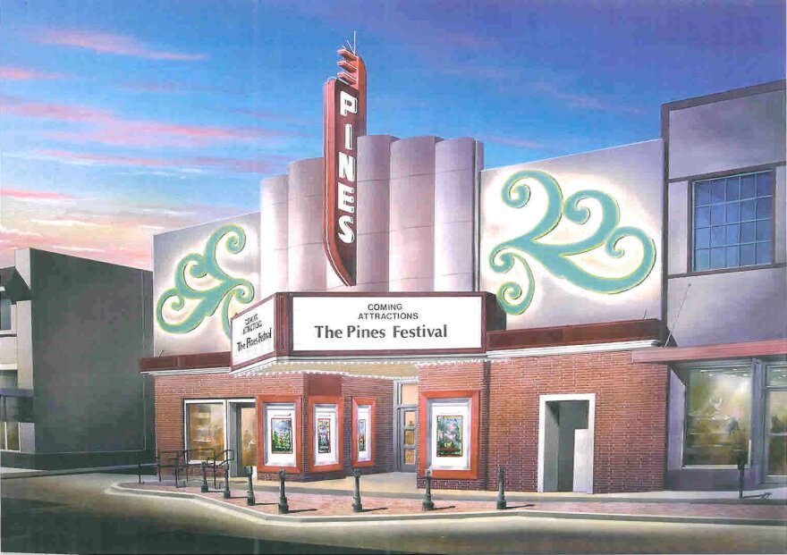 This architectural rendering shows the Pines Theater after the restoration is complete.