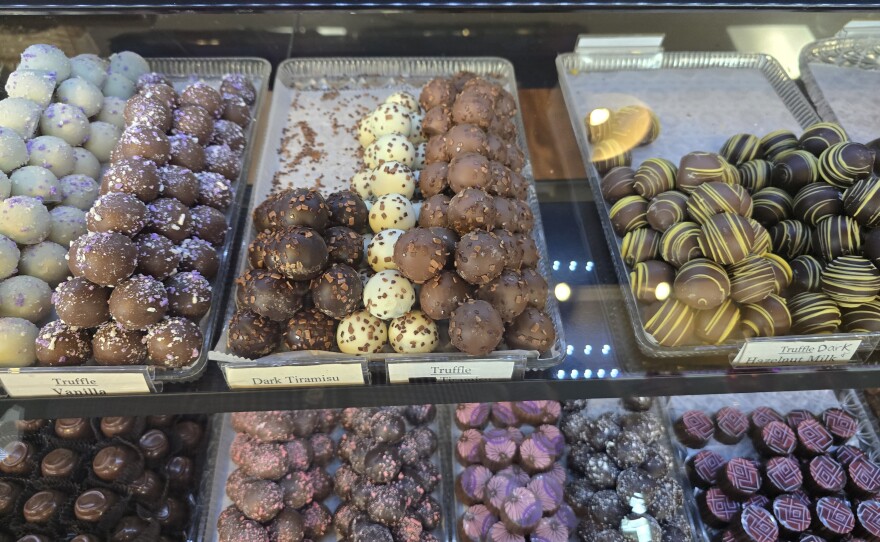 The candy case at the Maitland Chocolate Factory