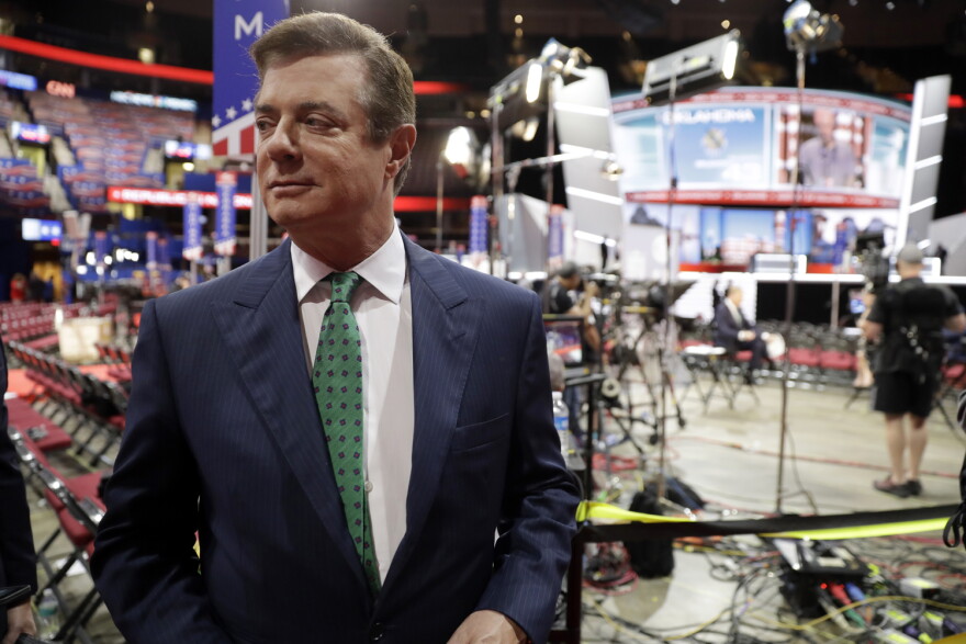 In this photo taken July 17, 2016, Paul Manafort talks to reporters on the floor of the Republican National Convention at Quicken Loans Arena in Cleveland. Lately, special prosecutor Robert Mueller has been ratcheting up pressure on Manafort.  (Matt Rourke/AP)