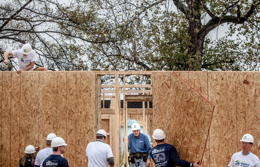 Former President Jimmy Carter at a Habitat for Humanity site in Memphis on Monday. He says: "I would have probably been in Myanmar now, which used to be Burma, had my problem with cancer not come up."