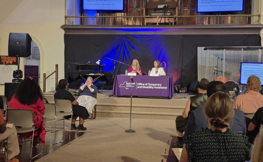 The Child Poverty Reduction Advisory Council held a public hearing in Albany this month on child poverty. At the table are Barbara Guinn, commissioner of the Office of Temporary and Disability Assistance, and Kate Breslin, president and CEO of the Schuyler Center.