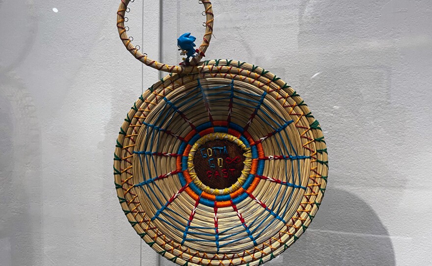Seminole artist Hali Garcia wove a basketball made of sweetgrass with references to Sonic the Hedgehog