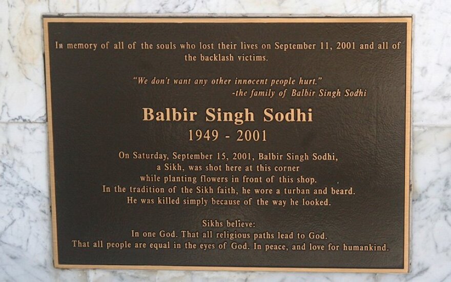 monument for Balbir Singh Sodhi outside the Mesa gas station 
