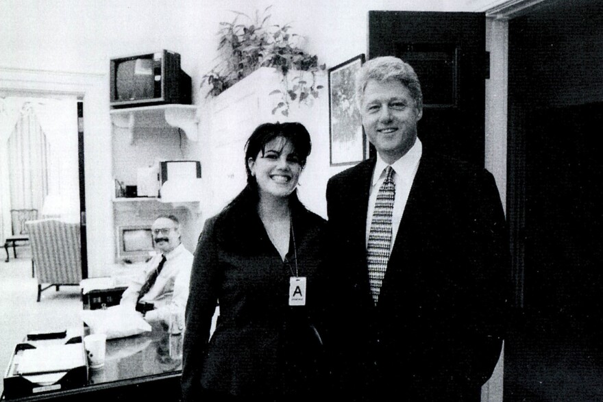 This photo of White House intern Monica Lewinsky meeting President Bill Clinton at the White House was submitted as evidence in documents included in the Ken Starr investigation and released by the House Judiciary Committee on Sept. 21, 1998.