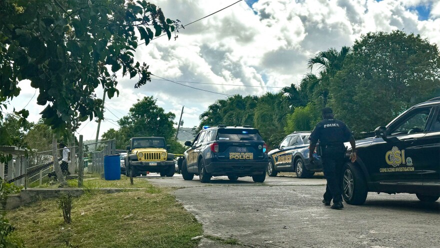 Pictured: VIPD officers and Crime Scene Investigation personnel respond this morning to a fatal shooting scene in Mon Bijou, where 47-year-old Kaleem O. Iles was later pronounced dead after suffering multiple gunshot wounds.