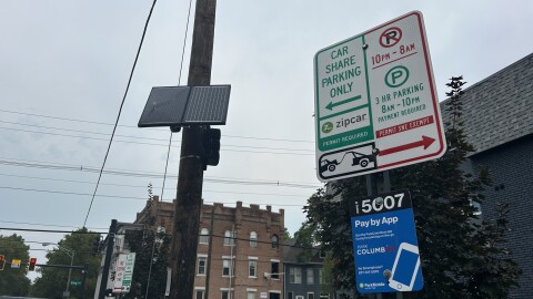 A Flock camera monitors a street in Columbus, Ohio.