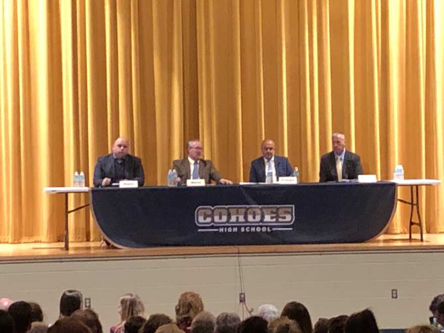 Common Councilor Steve Napier, first-term Mayor Shawn Morse, former City Treasurer Pete Frangie and retired New York State Police Major Commander William Keeler 