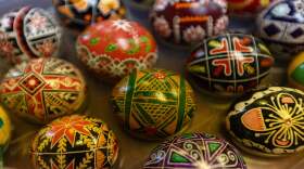 A tray with finished pysanky. (Jesse Costa/WBUR)
