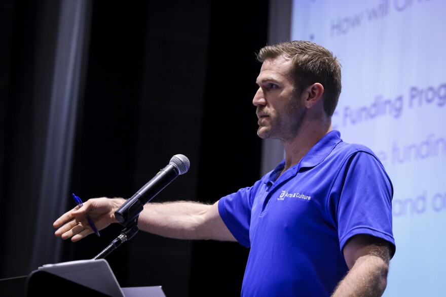 Glenn Ayars, Assistant Director at the office of Arts and Culture, answers questions about grant funding as the city of Dallas looks to meet the new federal requirements Tuesday, Aug. 26, 2025, in the Latino Cultural Center in Dallas.