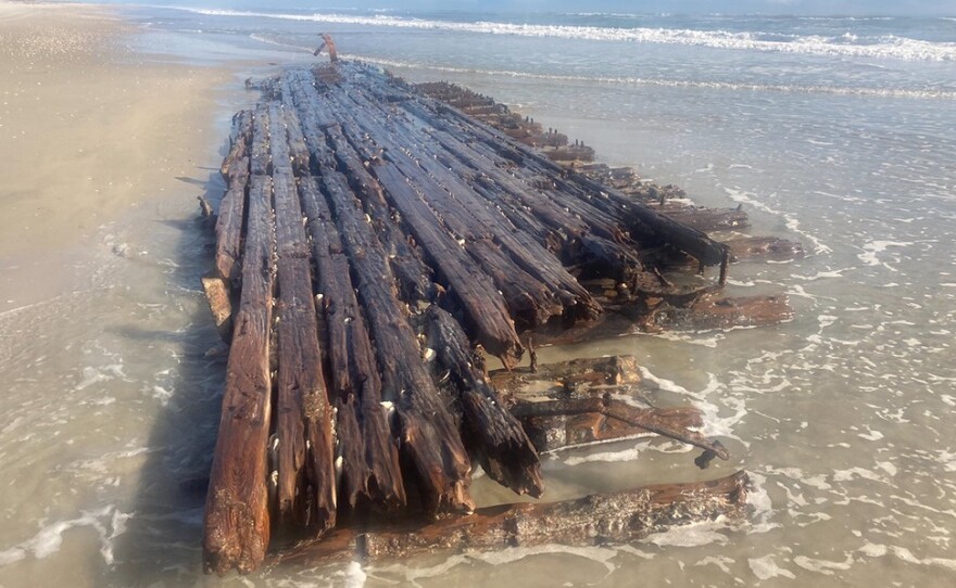Officials at Cape Lookout National Seashore say a shipwreck that shows up every so often along the eastern North Carolina coast is uncovered again. (National Park Service photos by Karen Altman)