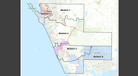 Redistricting map for Districts 1-5 in Sarasota County.
