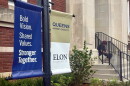 Banners announcing the merger between Queens University and Elon University were seen on the Queens campus on Sept. 23, 2026.