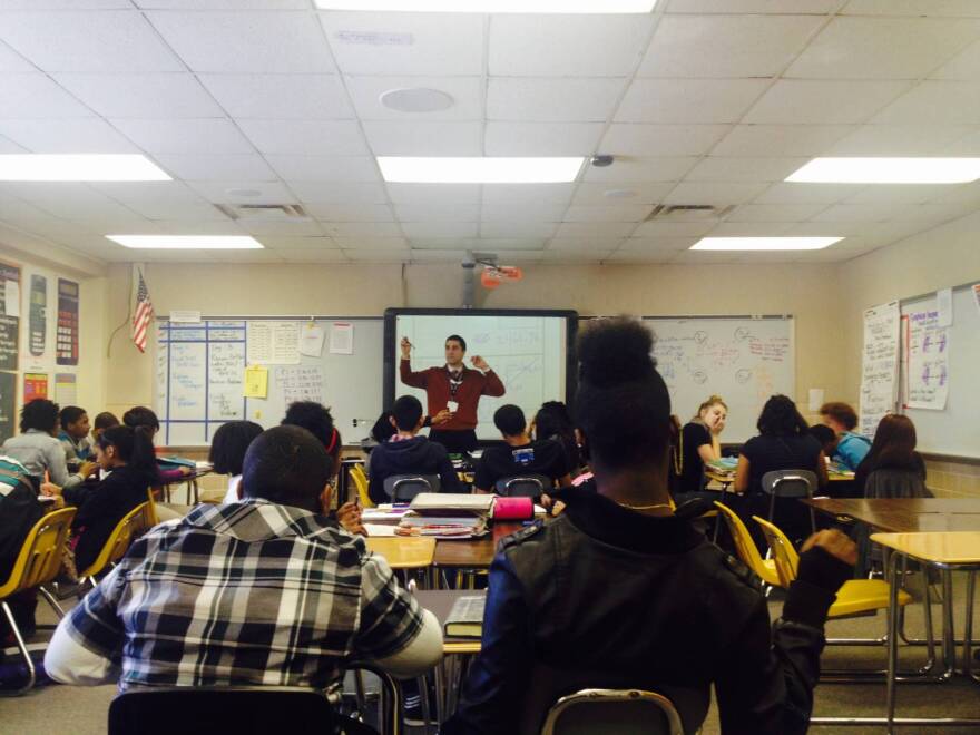 Thomas Hakim teachers his eighth grade math class at Northview Middle School in Washington Township.