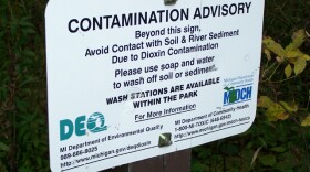 Imerman Park sits on the flood plain of the Tittabawassee River. Signs along the trail warn walkers about dioxin contamination in some of the park's soil.