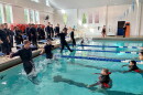Coast Guard students run practice drills at Coast Guard Training Center at Yorktown.