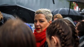 Belarusian opposition politician Maria Kolesnikova attends a rally Sunday in Minsk, Belarus, to protest the disputed results of her country's Aug. 9 presidential election.