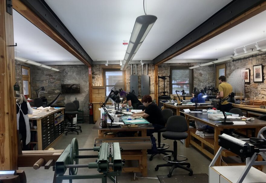 A workstation at the American Academy of Bookbinding in Telluride.