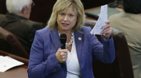 Oklahoma state Rep. Leslie Osborn, R-Mustang, debates a budget bill on the House floor in Oklahoma City on Feb. 12, 2018. "Without new recurring revenue, we can't fix these problems," said Osborn, who was ousted as chairwoman of the powerful House Appropriations and Budget committee for her outspoken support of tax increases. (Sue Ogrocki/AP)