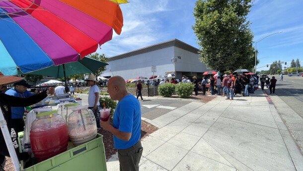 Food vendors set up outside the Mexican consulate office as a long line of people waited to cast a vote in Mexico's presidential election. Voters in Fresno were among thousands who voted from abroad in Mexico's biggest election, which saw a woman become president for the first time in history.
