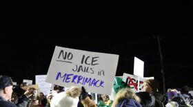 People gathered in Merrimack to protest a planned ICE detention center in that town, Jan. 8, 2026.