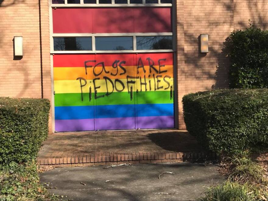 The message was spray painted on Wedgewood Church's door last week. 