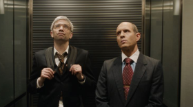 Jay Baruchel as “Mike Lazaridis” and Glenn Howerton as “Jim Balsillie” in Matt Johnson’s "BlackBerry".
