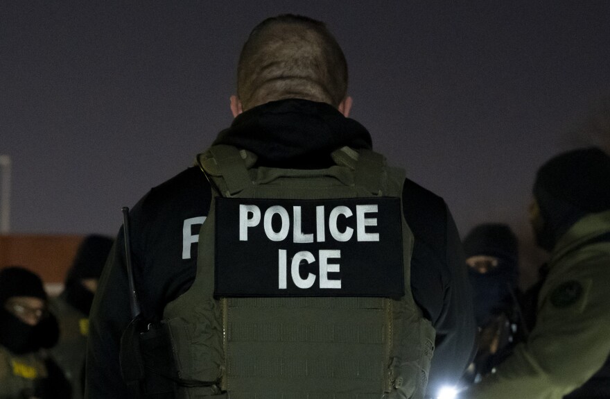 U.S. Immigration and Customs Enforcement officers gather for a briefing before an enforcement operation, Monday, Jan. 27, 2025, in Silver Spring, Md. (AP Photo/Alex Brandon)