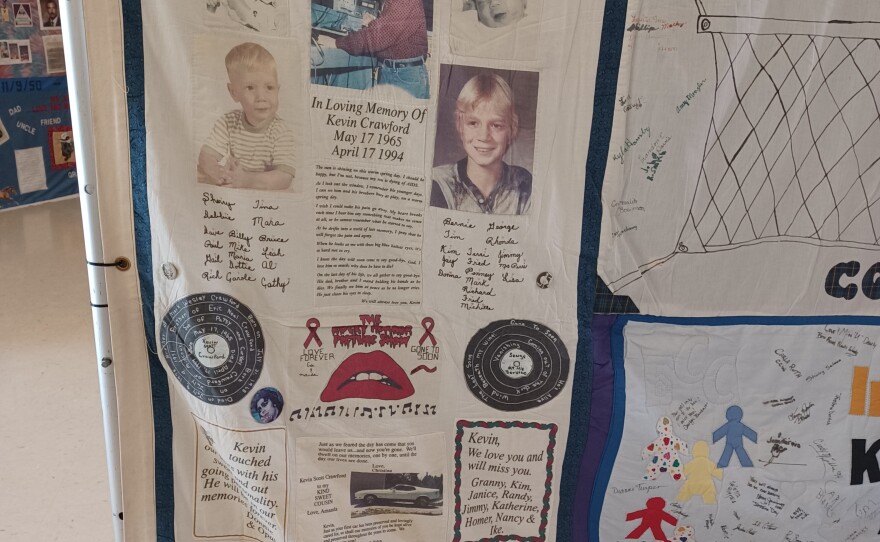 Panel that's part of the AIDS Memorial Quilt exhibit in Springfield