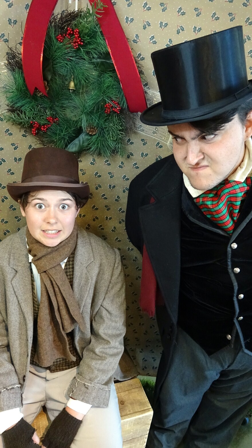 Lucene Drissell (left) as Bob Cratchit and Alex Smith as Scrooge