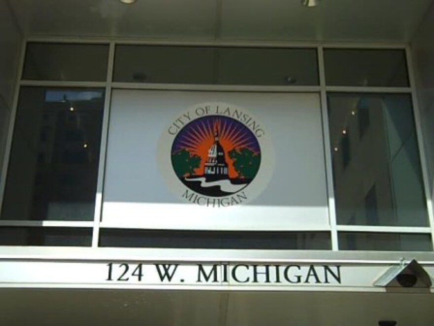 The entrance to Lansing's City Hall.