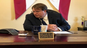 Senate President Larry Obhof (R-Medina) talks with reporters following an Ohio Senate session through a teleconference from his office.