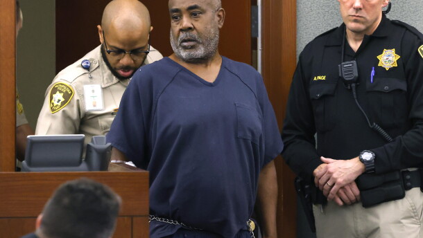 Duane "Keffe D" Davis is led into the courtroom at the Regional Justice Center on Wednesday, Oct. 4, 2023, in Las Vegas. Davis has been charged in the 1996 fatal drive-by shooting of rapper Tupac Shakur.