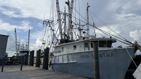 A white ship at the dock 