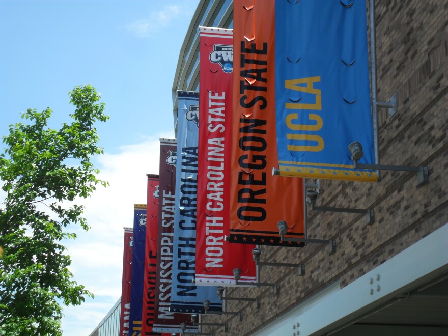 School banners at the 2013 College World Series