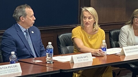 Rep. Nikki Budzinski participates in a roundtable discussion in Springfield.