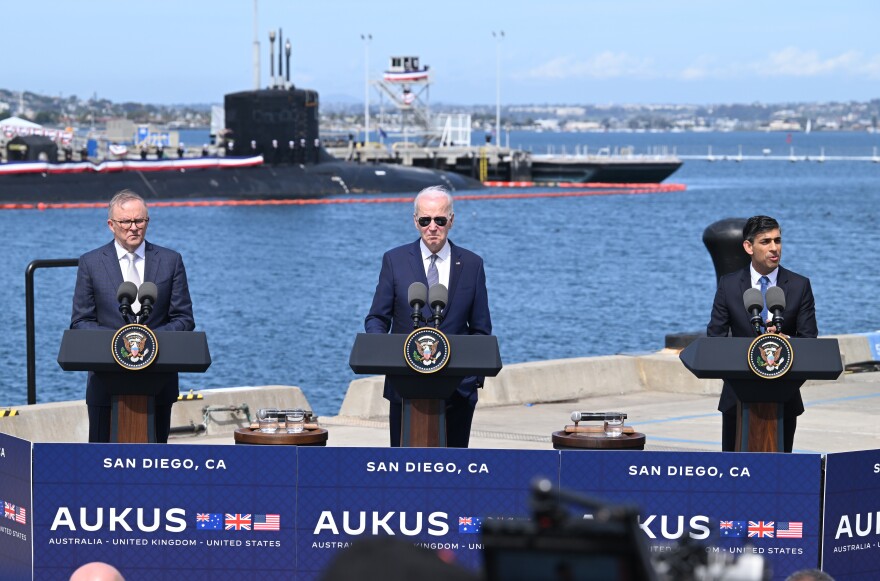 President Biden announced new details of a nuclear submarine deal with Australia and the United Kingdom at a U.S. naval base in in San Diego, California.