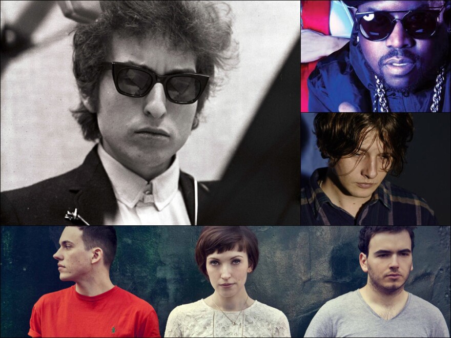 Clockwise from upper left: Bob Dylan, Big Grams, Bill Ryder-Jones, Daughter