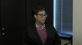 Photo by Access Virginia Beach. Katrina Flowers, an accountant with Virginia Beach, at a meeting with the city's development authority. Flowers has been on the job for two months. She said she hopes to know the funds available to the authority by February.
